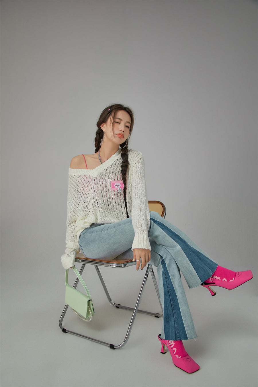 CHUU V-Neck See-Through Crochet Sweater