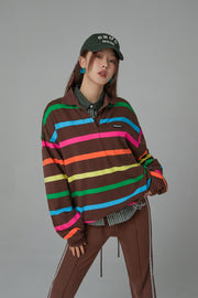 Polo Neck Rainbow Stripes Sweatshirt