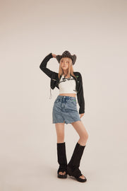 Unbalanced Cut Denim Mini Skirt