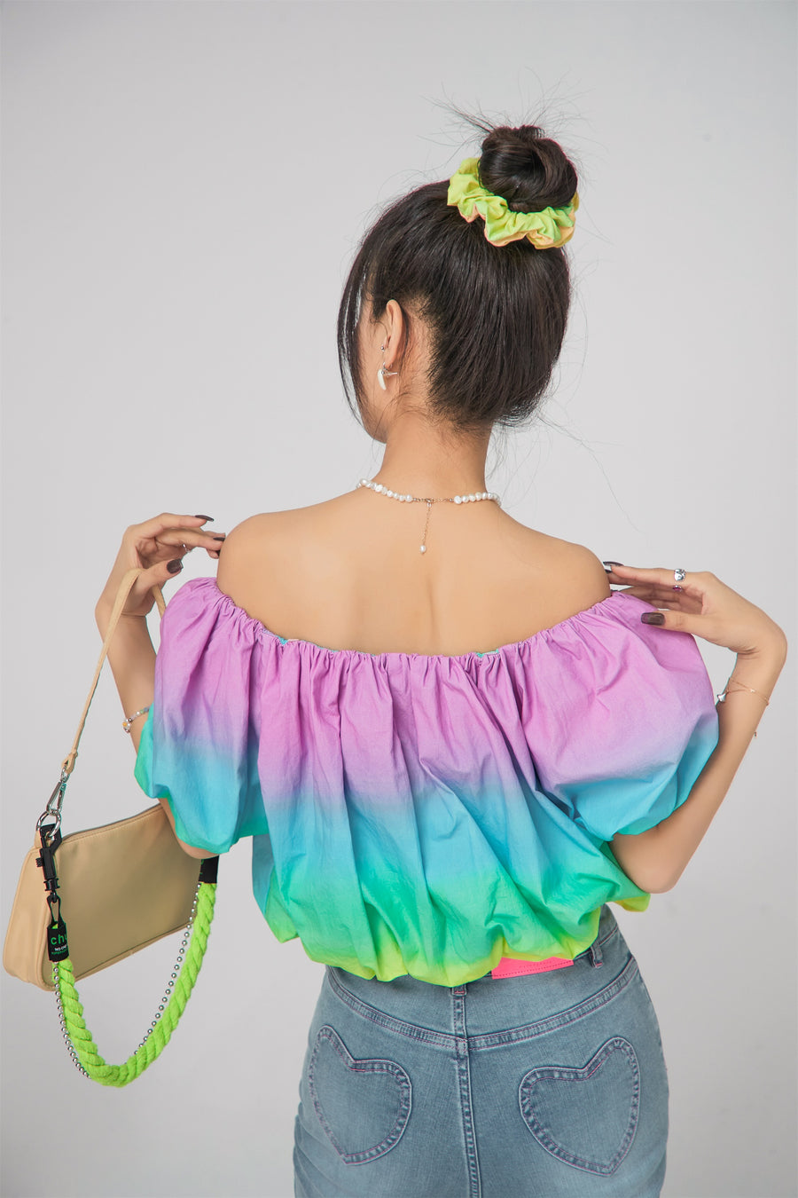 CHUU Rainbow Off-Shoulder Blouse