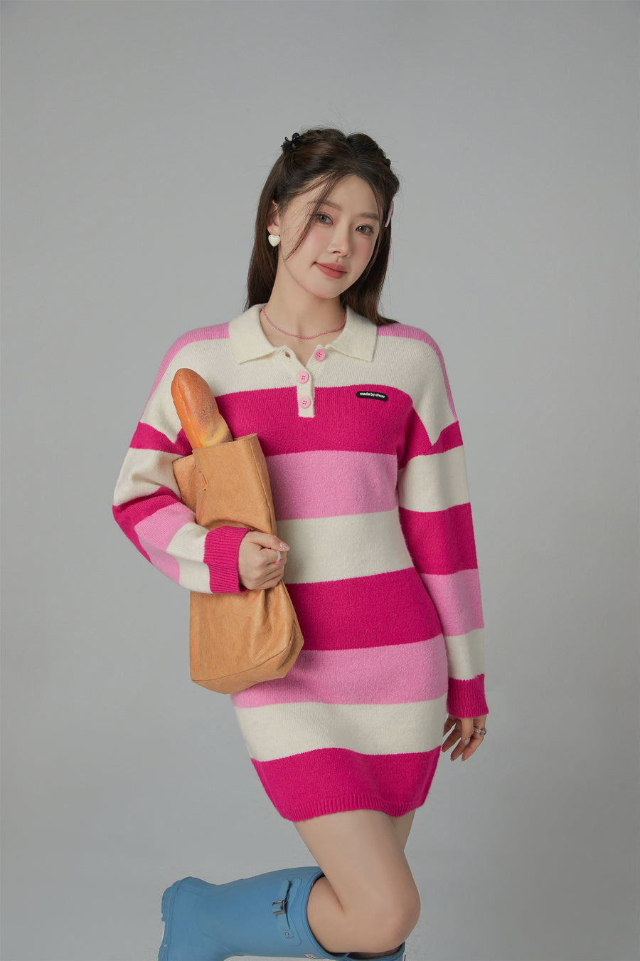 CHUU All I Will Ever Need Striped Knit Dress