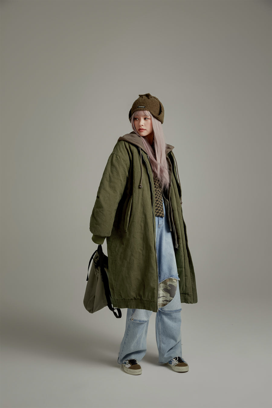 CHUU Oversized Long Hoodie Quilted Coat