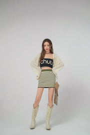 Striped Stretchy Knit Mini Skirt