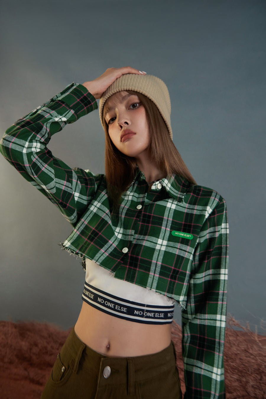 CHUU Scottish Check Cropped Shirt