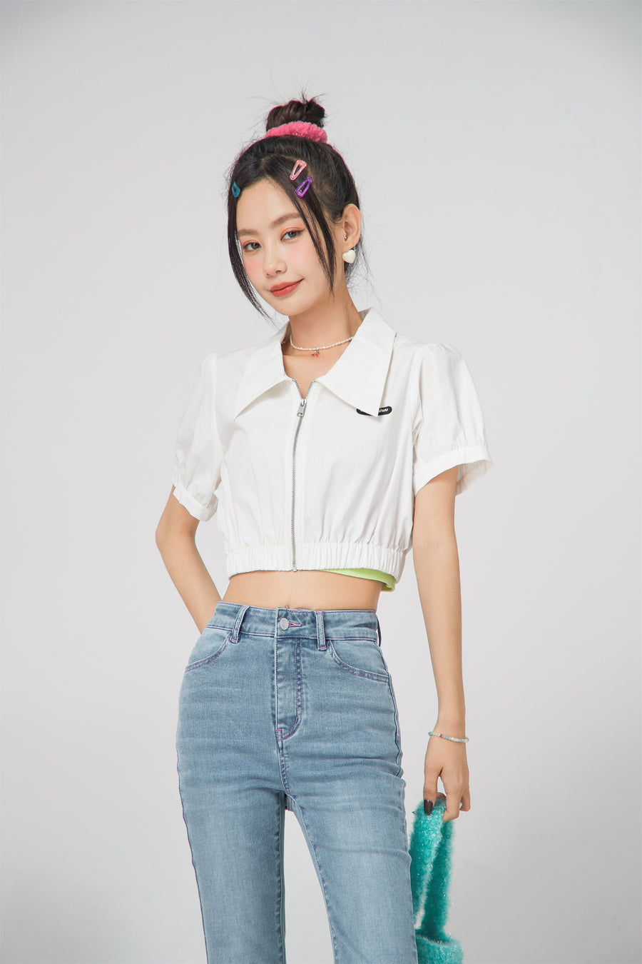 CHUU Puff Sleeve Cropped Shirt