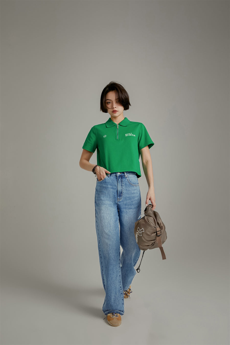 CHUU Half-Zip Cropped T-Shirt