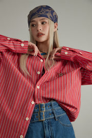 Star Logo Vertical Stripe Loose Fit Shirt