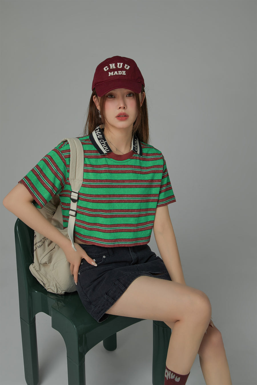 CHUU Striped Cropped T-Shirt