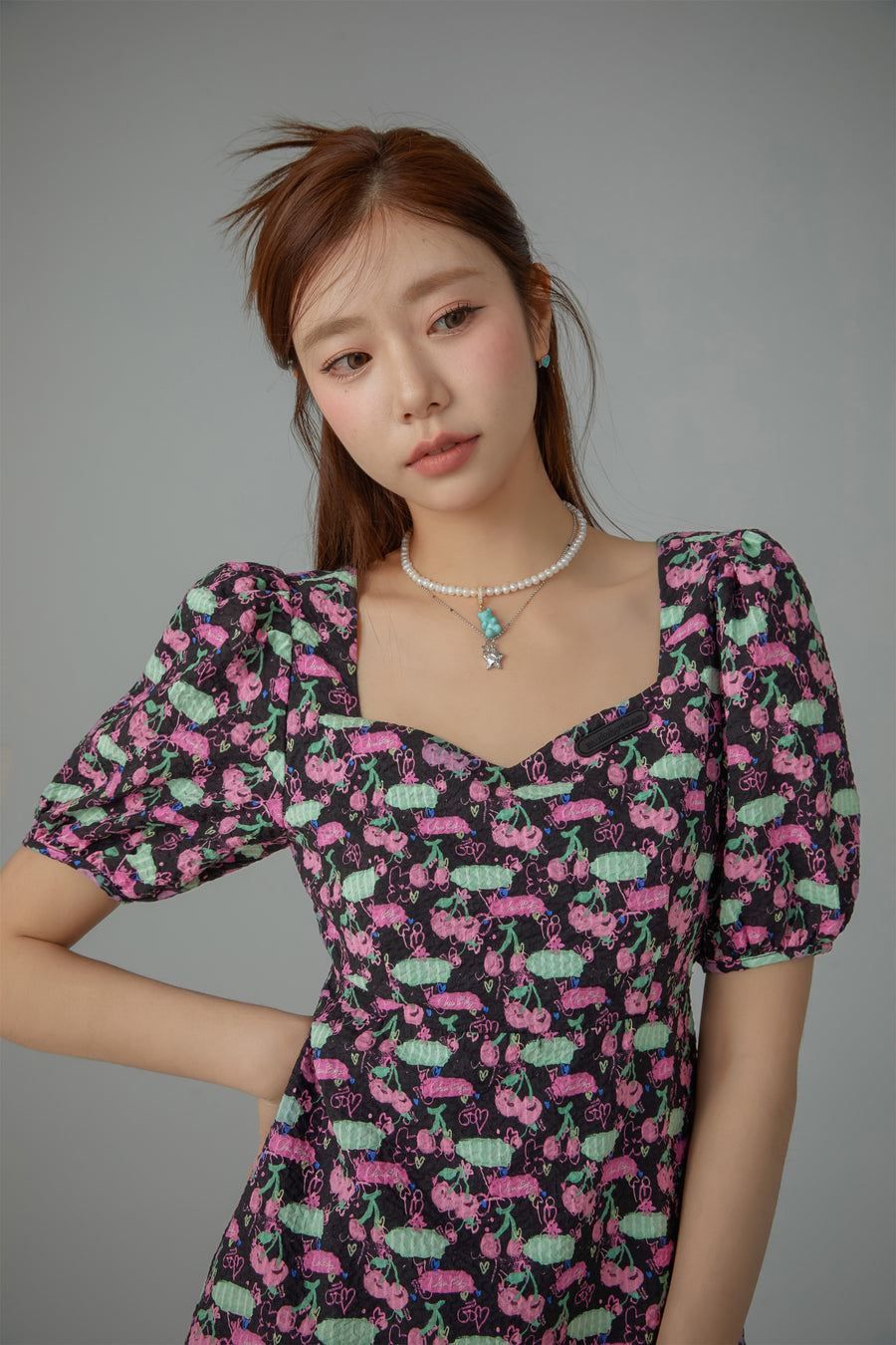 CHUU Cherries Back Cutout Mini Dress