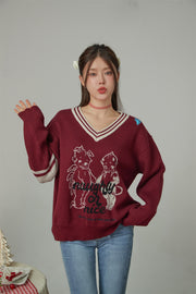 Angel And Devil V-Neck Knit Sweater