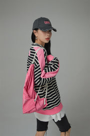 I Like You Half Zip-Up Color Stripe Sweatshirt