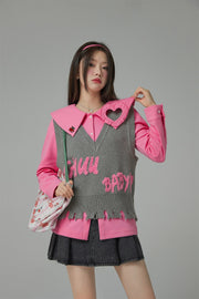 Candy Color Heart Polo Collar Shirt