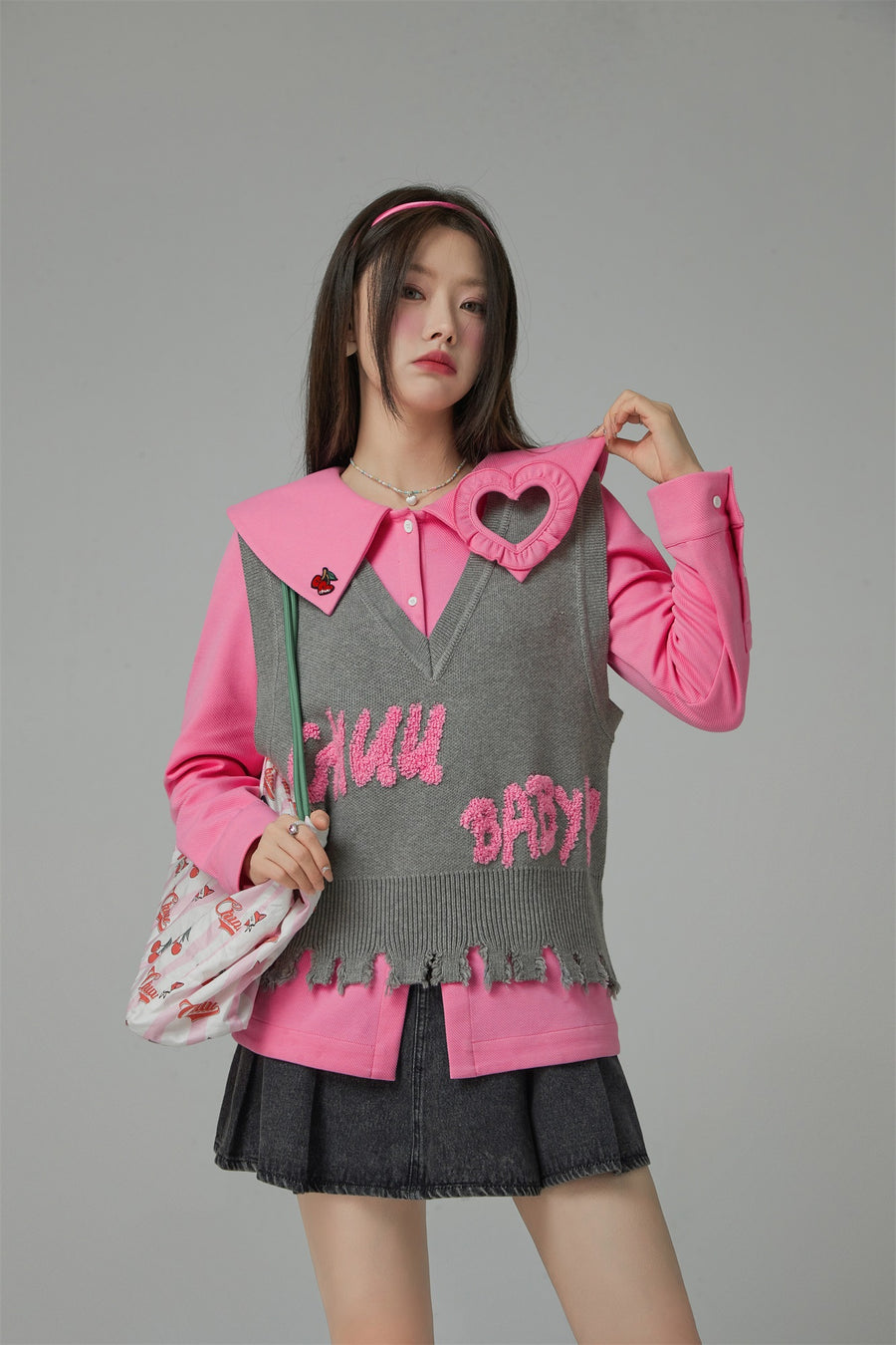 CHUU Candy Color Heart Polo Collar Shirt