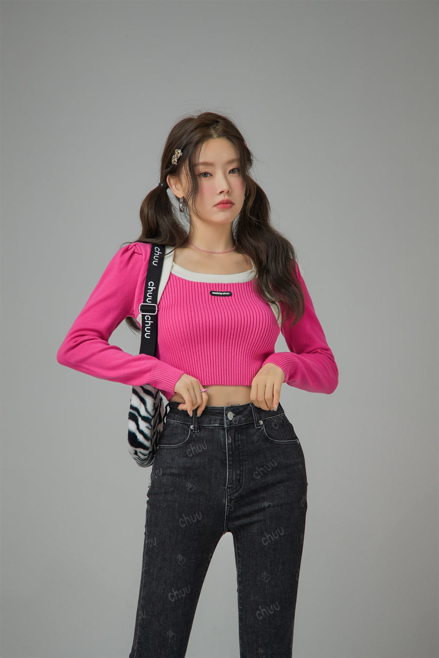 CHUU Jumping With Joy Cropped Knit Top