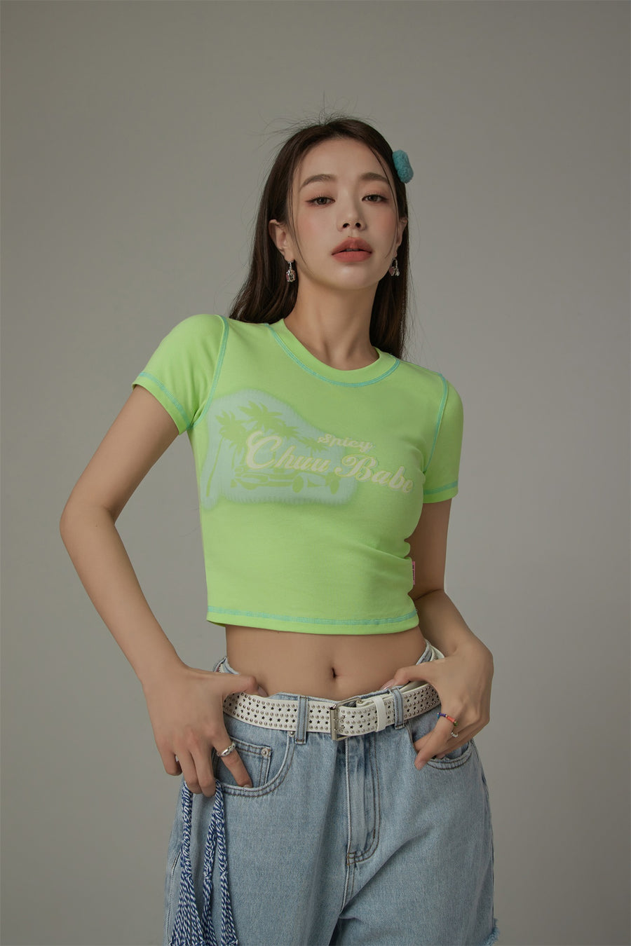 CHUU Chuu Babe Color Line Short Sleeve Crop T-Shirt