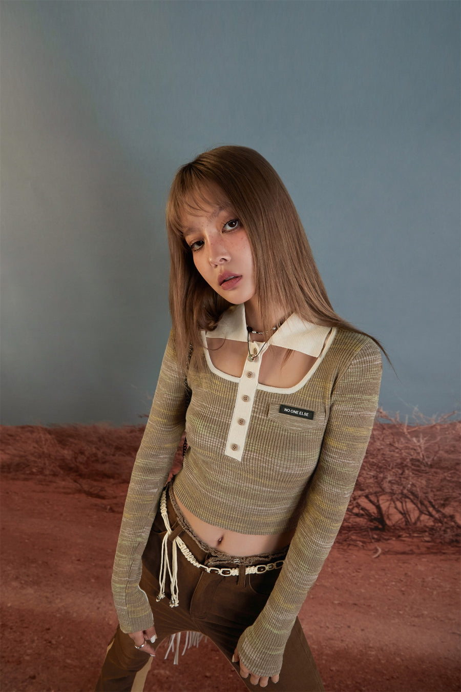 CHUU Camouflage Polo Collar Knit Shirt