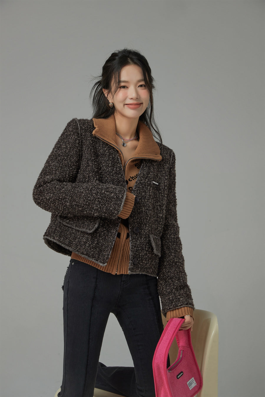 CHUU On The Moon Collarless Tweed Jacket