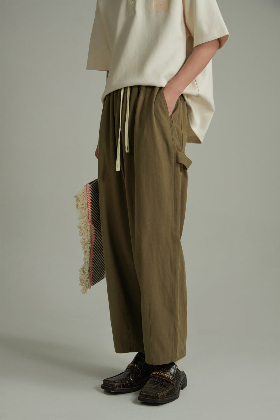 CHUU Cotton Ankle Cropped Wide Pants