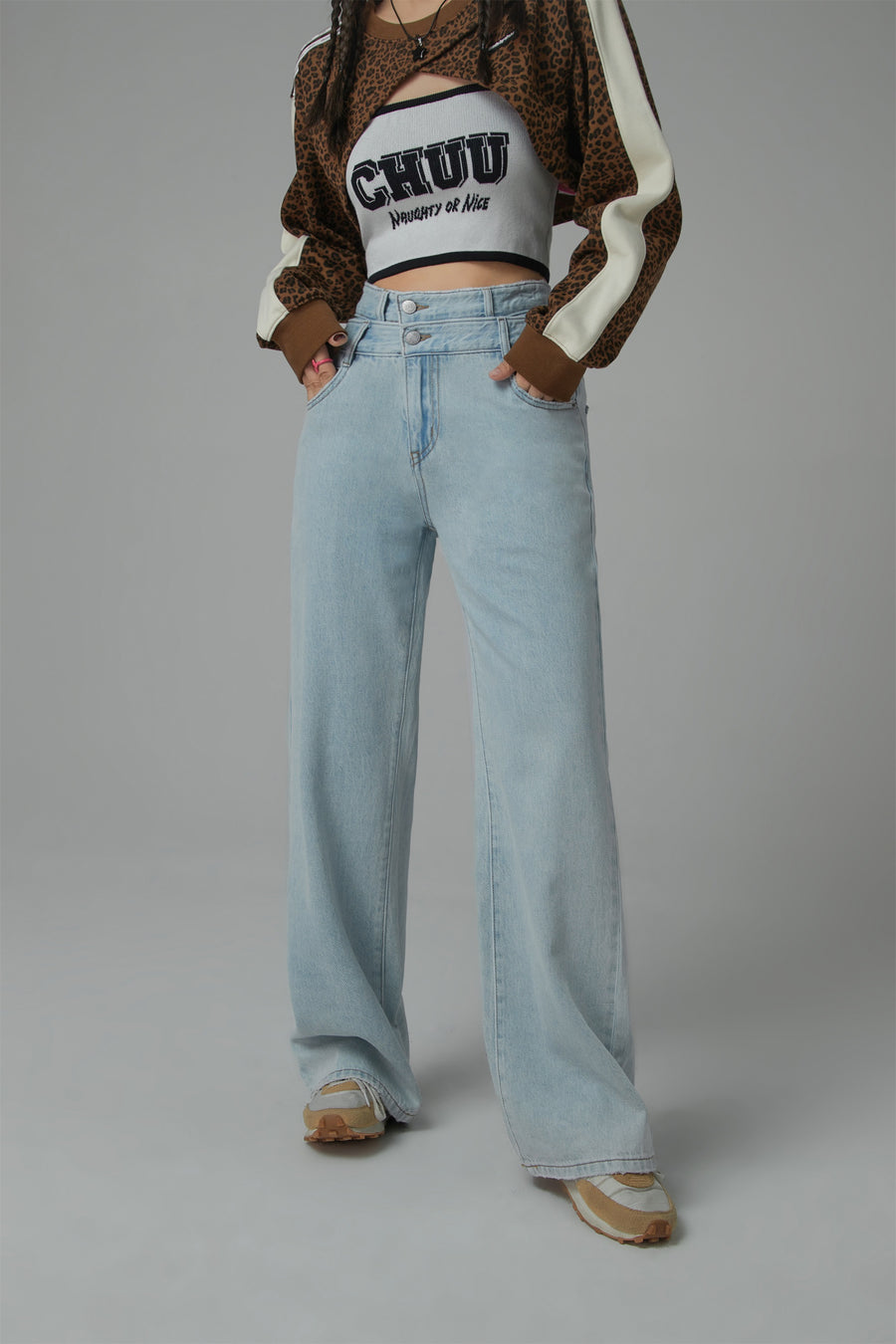 CHUU Two-Layer Illusion Wide Denim Jeans