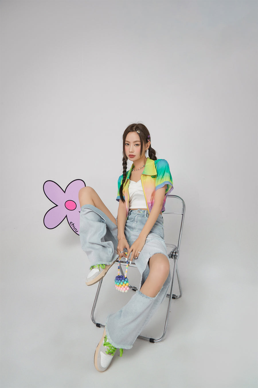 CHUU Rainbow Cropped Zip-Up Jacket