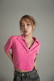 Pink Cactus Crop Polo T-Shirt