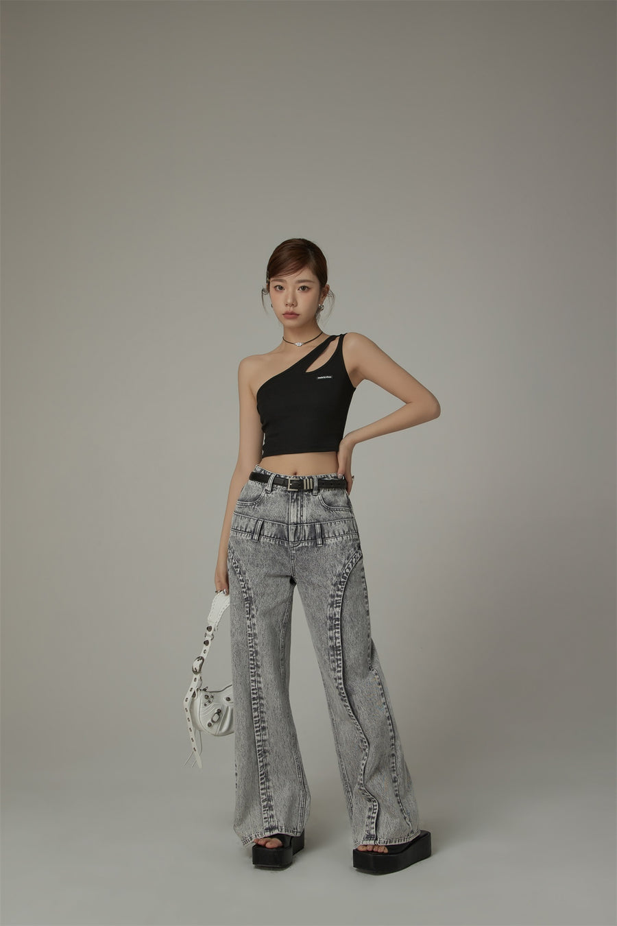 CHUU One Shoulder Slim Crop Top