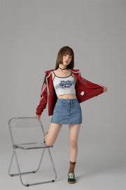 Argyle Line Denim Mini Skirt