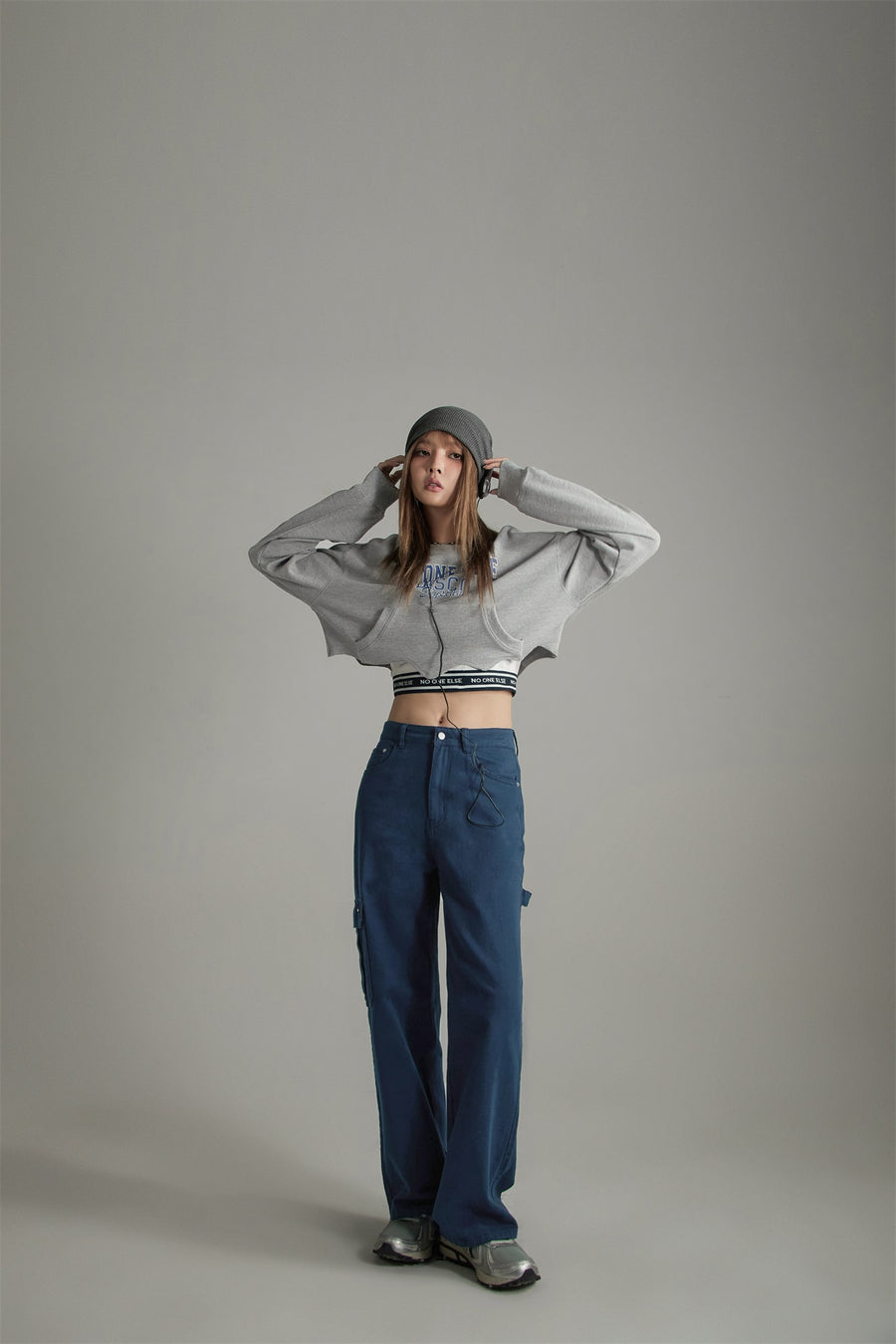 CHUU Side Strap Straight Wide Pants