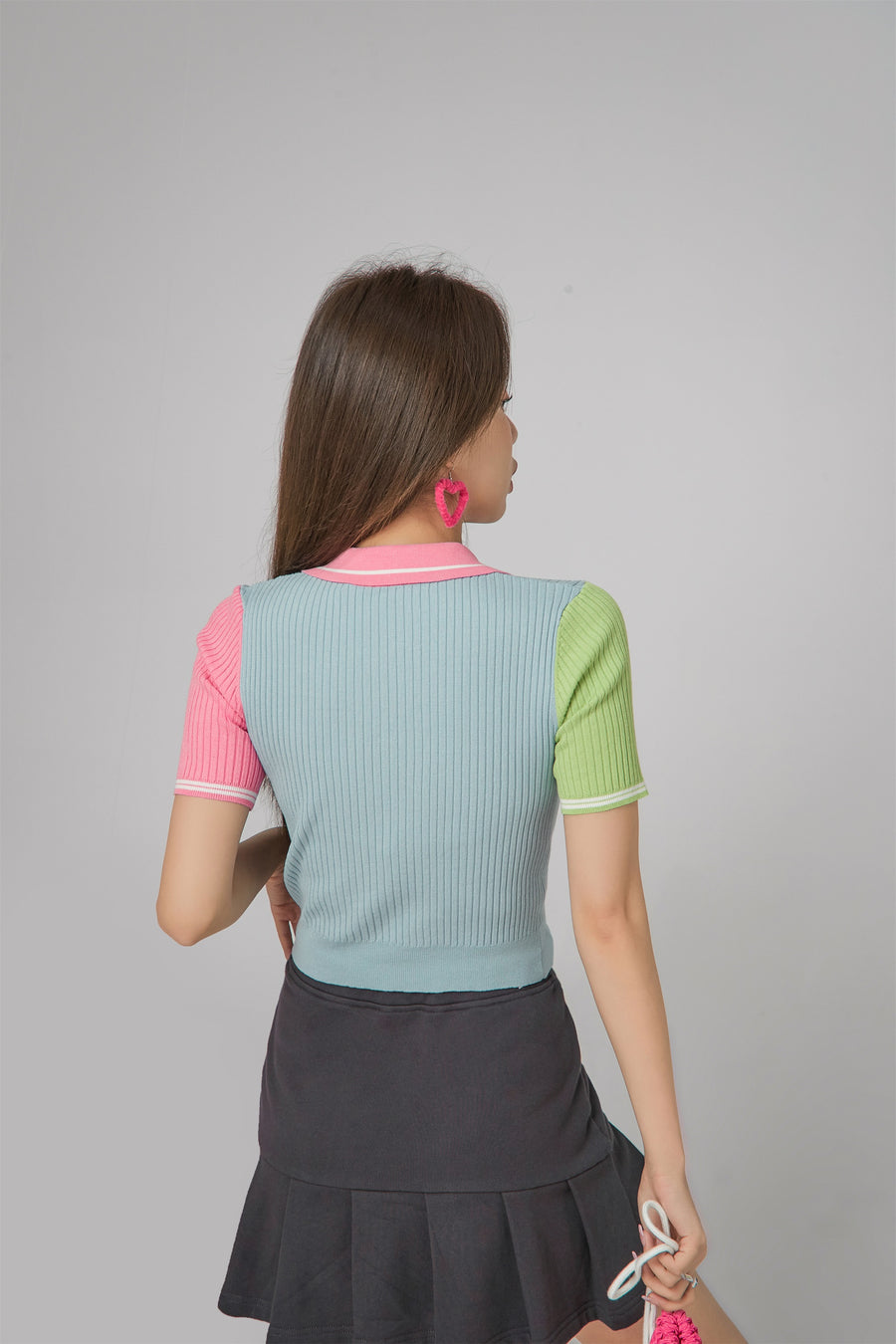 CHUU Color Block Knit Polo Top