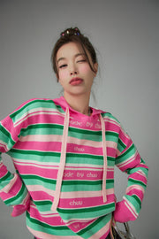 A Quick Run Rainbow Stripe Hooded Knit Hoodie