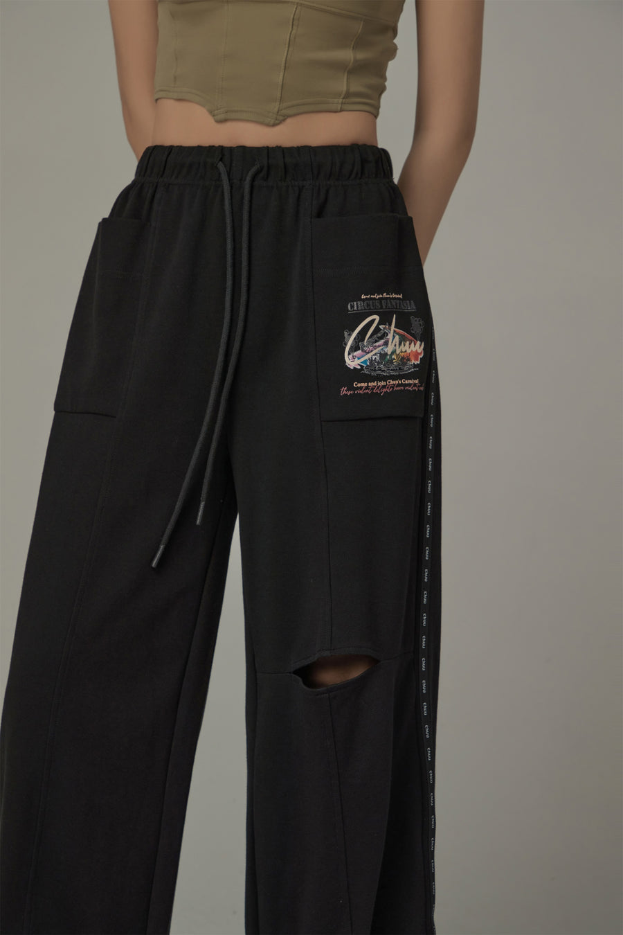 CHUU String Wide Slit Pants