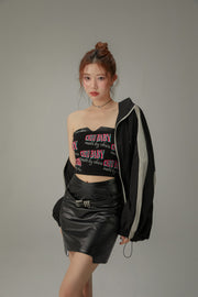 Chuu Baby Faux Leather Knit Tube Top