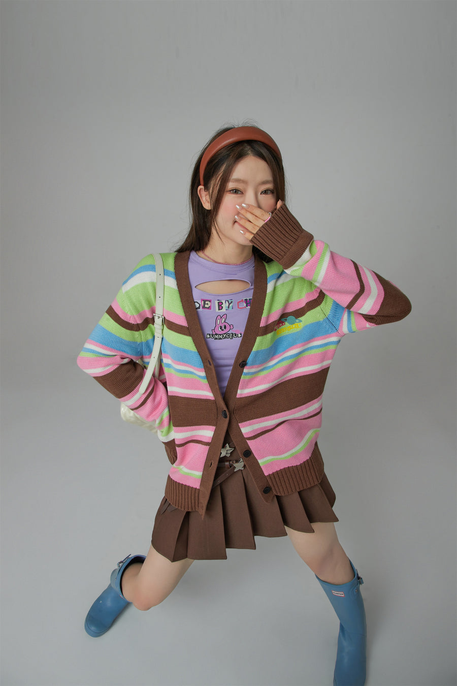 CHUU Planet Chuu Embroidered Stripe Cardigan