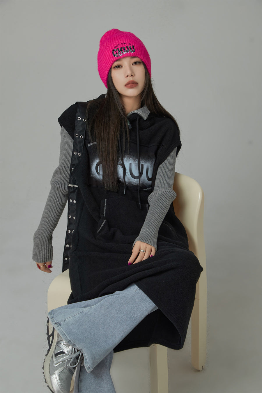 CHUU Chuu Loose Fit Hoodie Dress