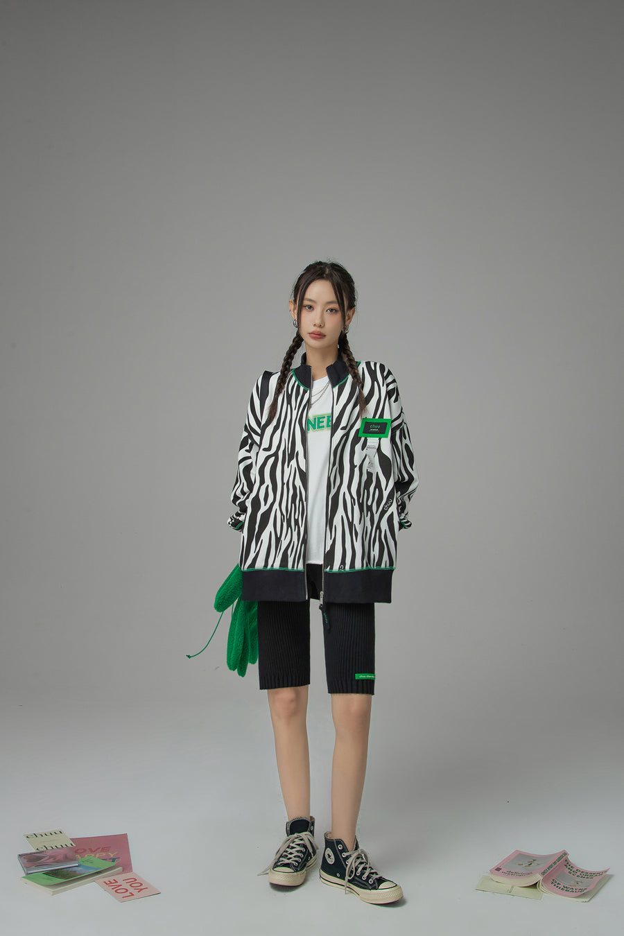 CHUU I Know Who I Am Zebra Bomber Jacket