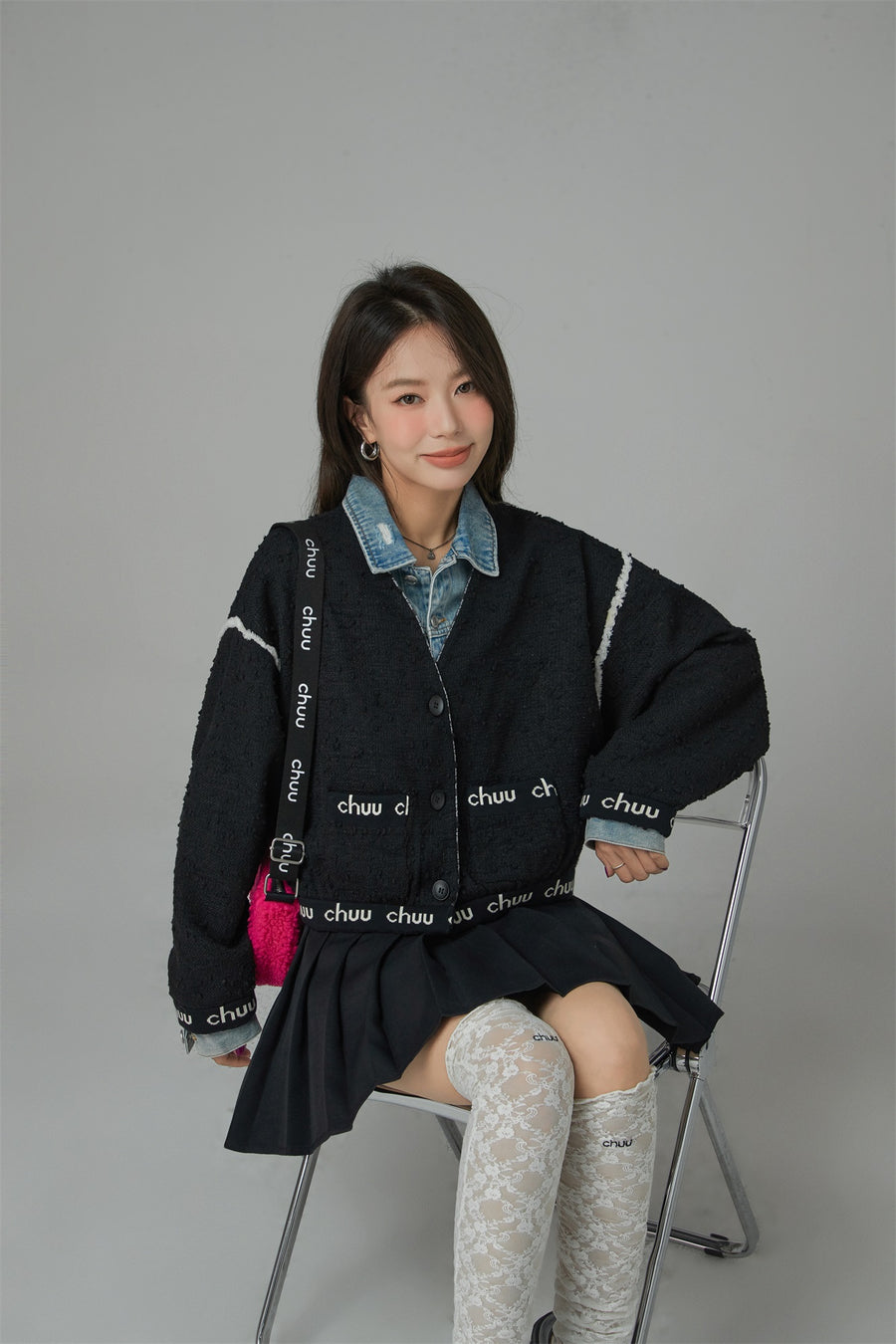 CHUU Raw Tweed Buttoned Jacket