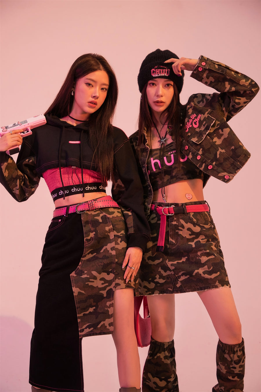 CHUU Camo Girl Asymmetrical A-Line Skirt