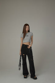 Chuu Cherry Lettuce Hem Cropped Top