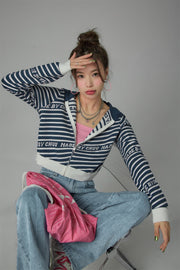 Candy Cane Striped Knit Cropped Outer Hoodie