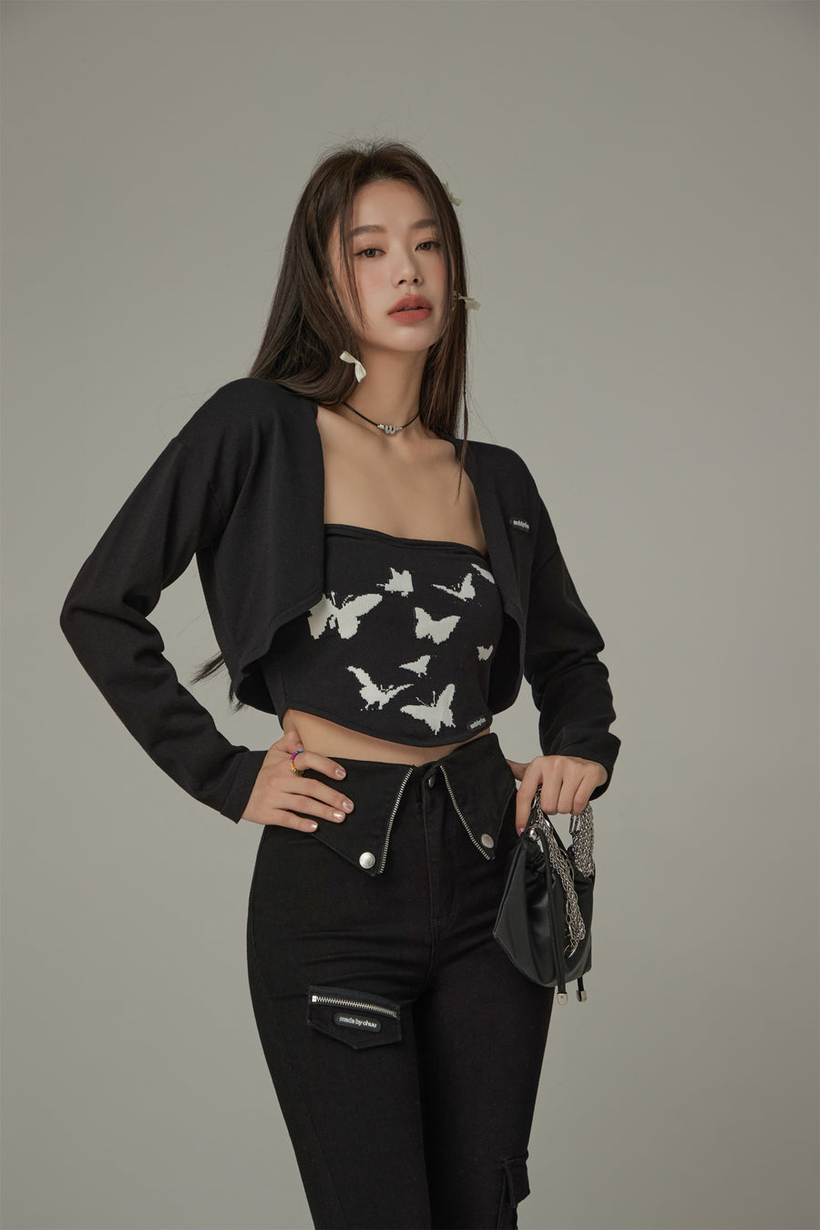 CHUU Butterfly Pattern Slim Tube Top