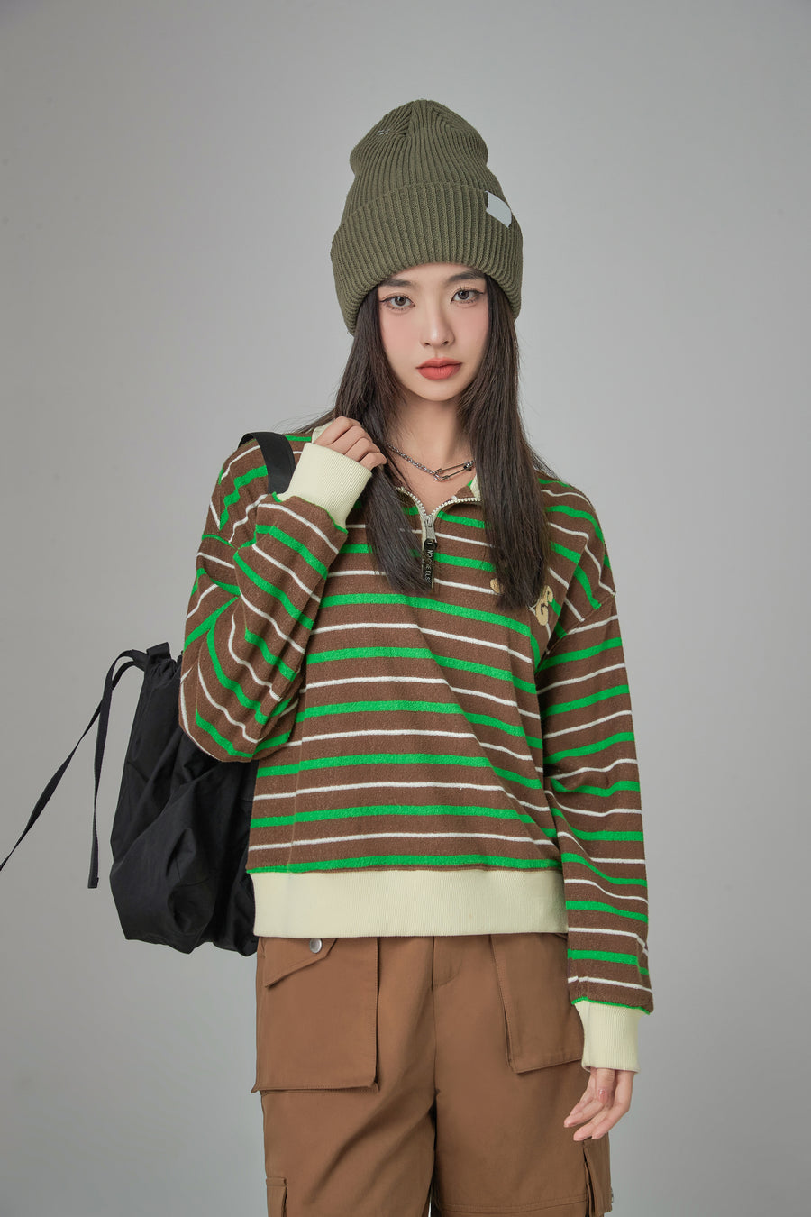 CHUU Do All Things With Love Stripes Sweatshirt