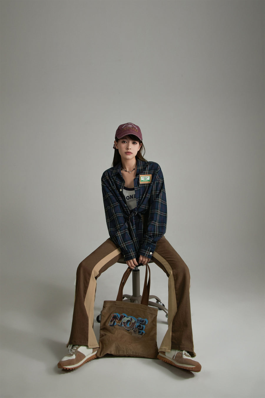 CHUU Check String Loose Fit Shirt