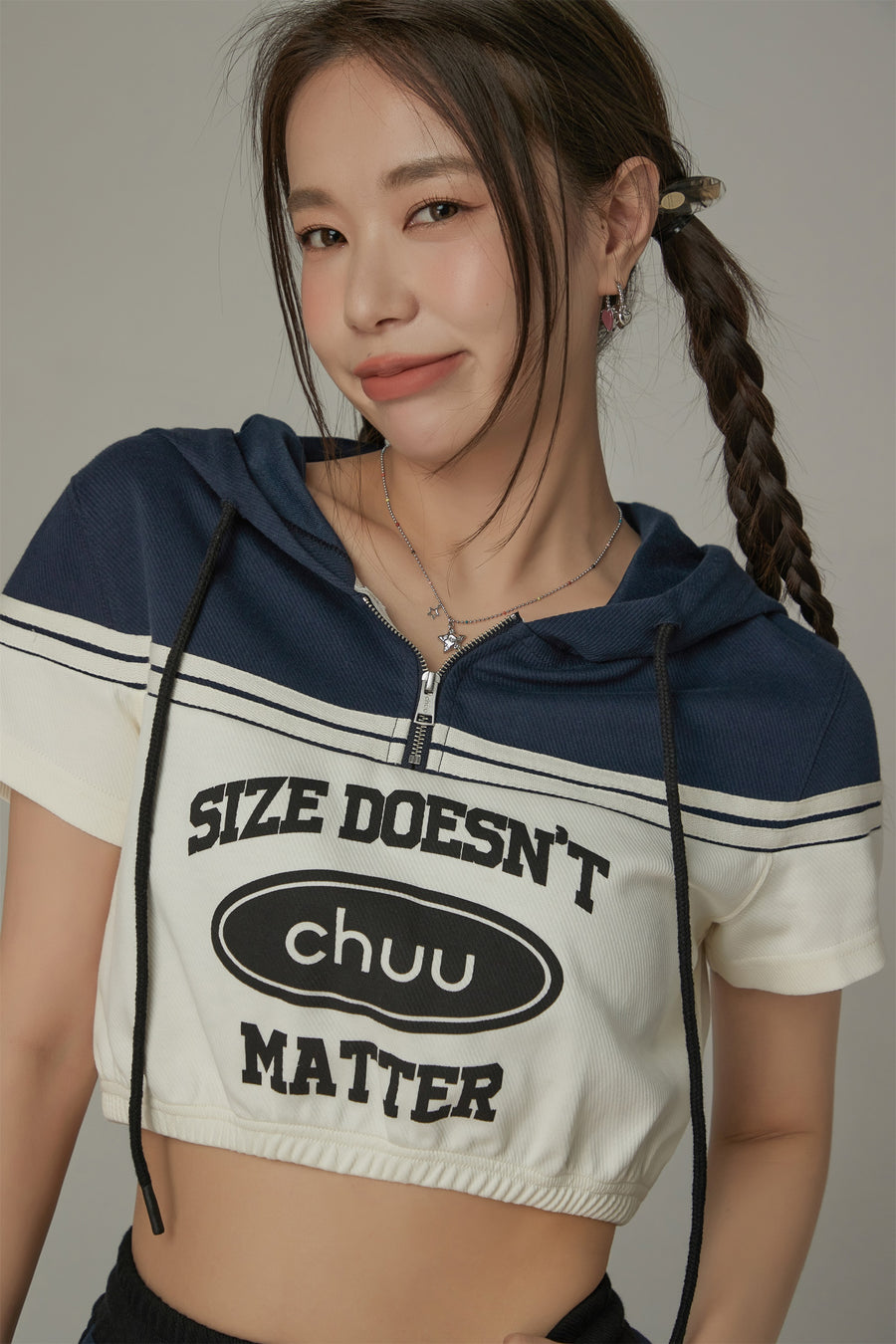 CHUU Size Doesnt Matter Half Crop Hoodie