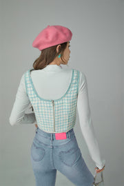 Tweed Check Buttons Sleeveless Top