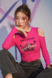 Chuu Circus Off-The-Shoulder Ribbed T-Shirt