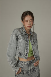 Back Cut Out Cropped Denim Jacket