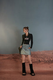 Gradient Argyle Denim Skirt