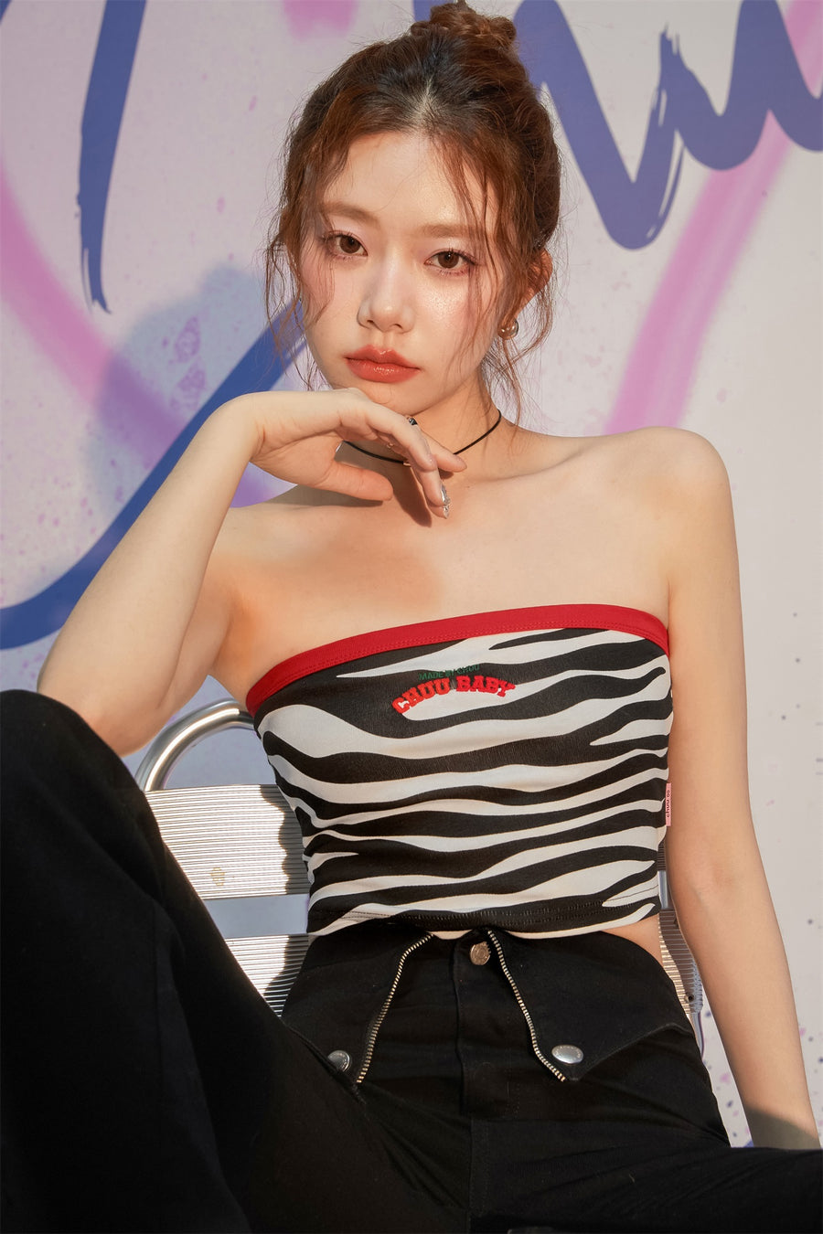 CHUU Zebra Zip Tube Top