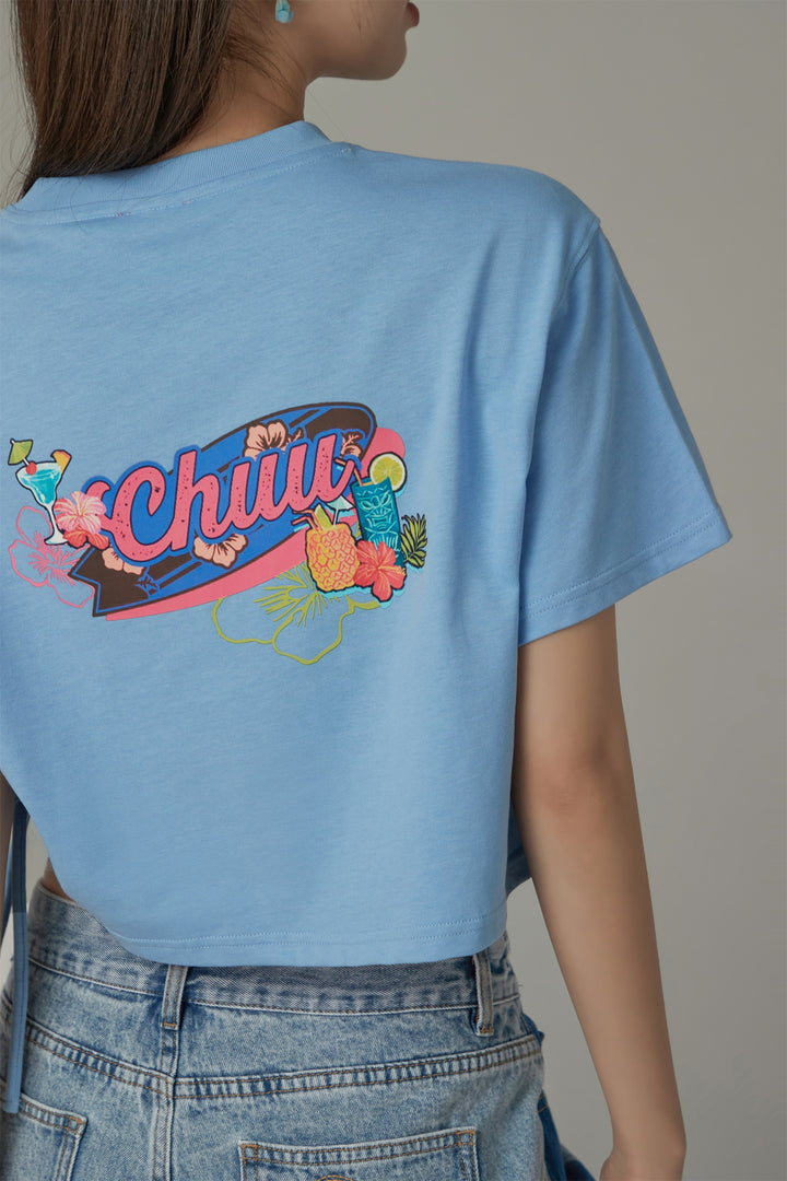 Side String Chuu Printed Design Cropped T-Shirt