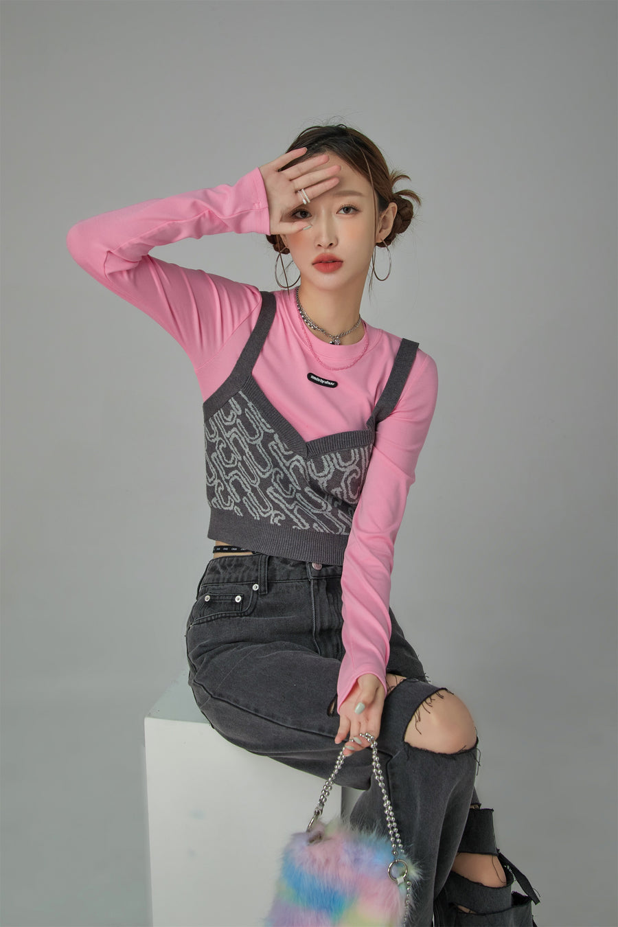 CHUU Color Back Wrap Long-Sleeved Top